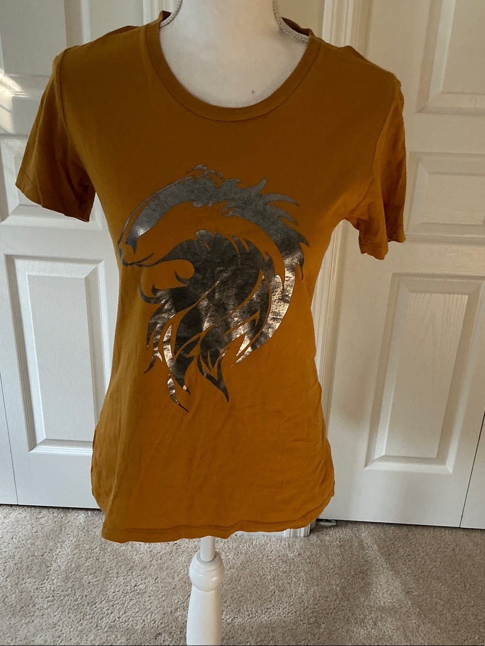 Next Level Apparel Mustard Short Sleeve Tee with Metallic Silver Graphic